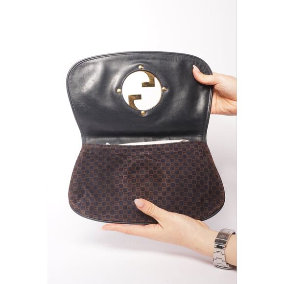 Gucci 70’s Blondie Brown Suede Monogram Clutch - Picture 2 of 10